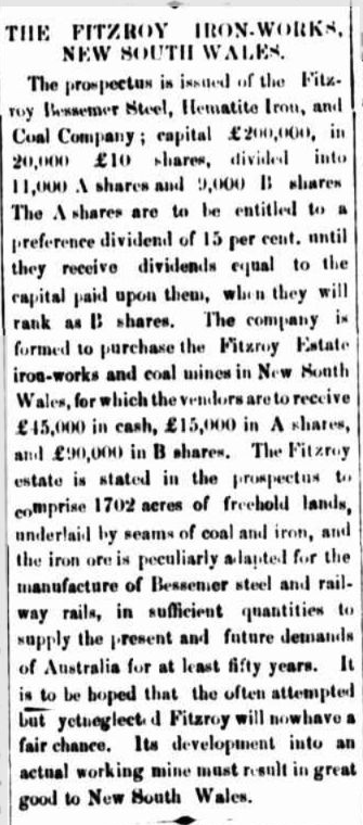 1873 report of the Fitzroy company prospectus