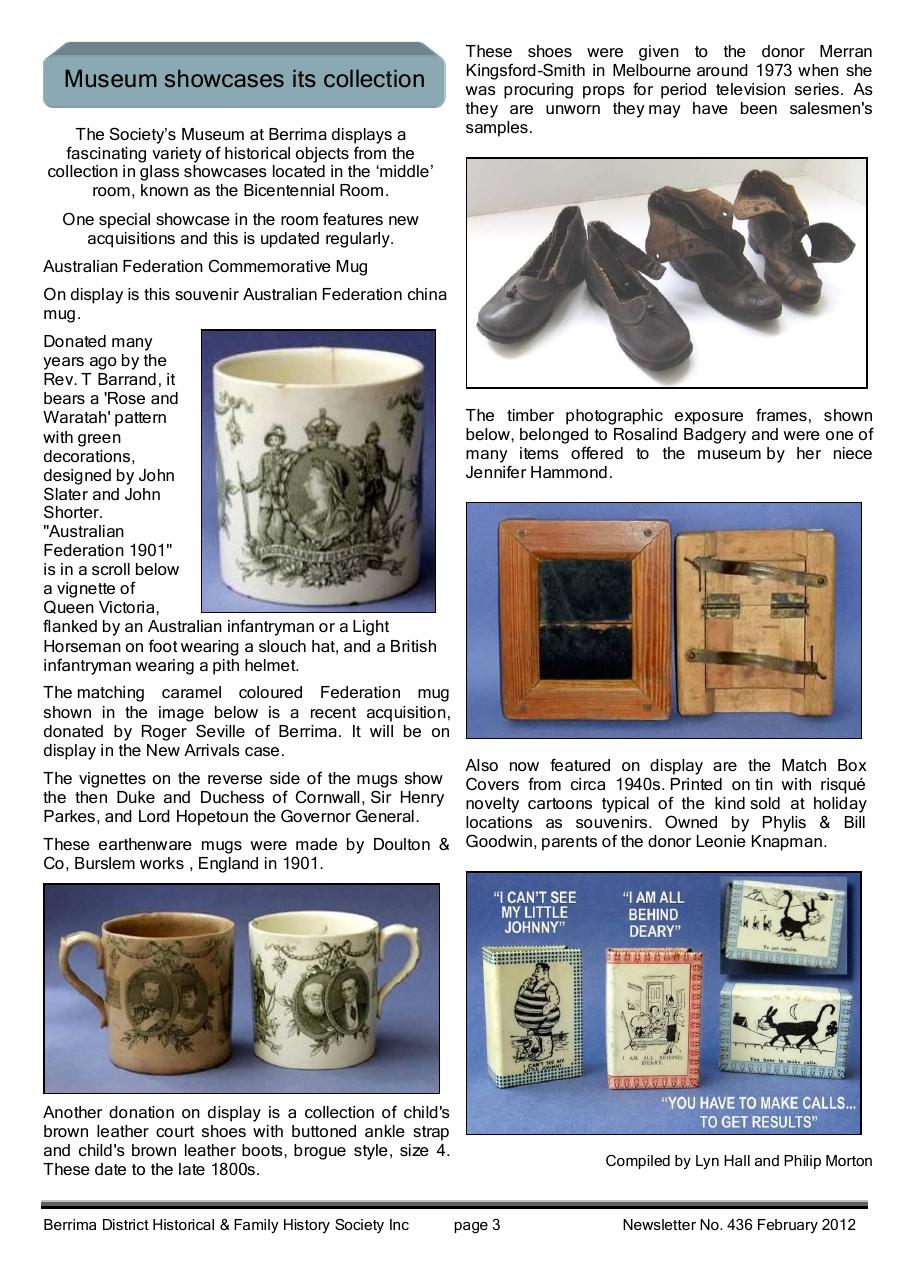 Berrima District Historical Society newsletter article about historic shoes donated by Merran Kingsford-Smith