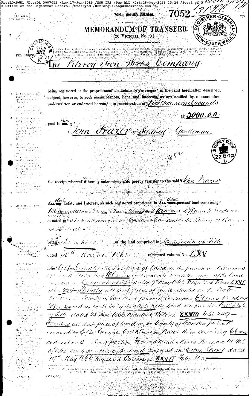1871 transfer to John Frazer